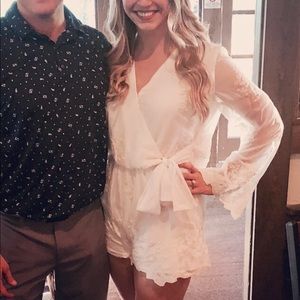 White lace romper with bell sleeves